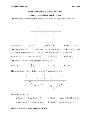 Đề thi thử THPT quốc gia Toán 2017 lần 3 - Trần Thông